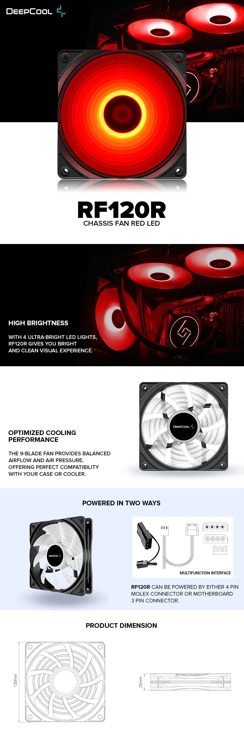 Deepcool RF120r High brightness Optimized Cooling Performance Chassis Fan Red Led - Image 7