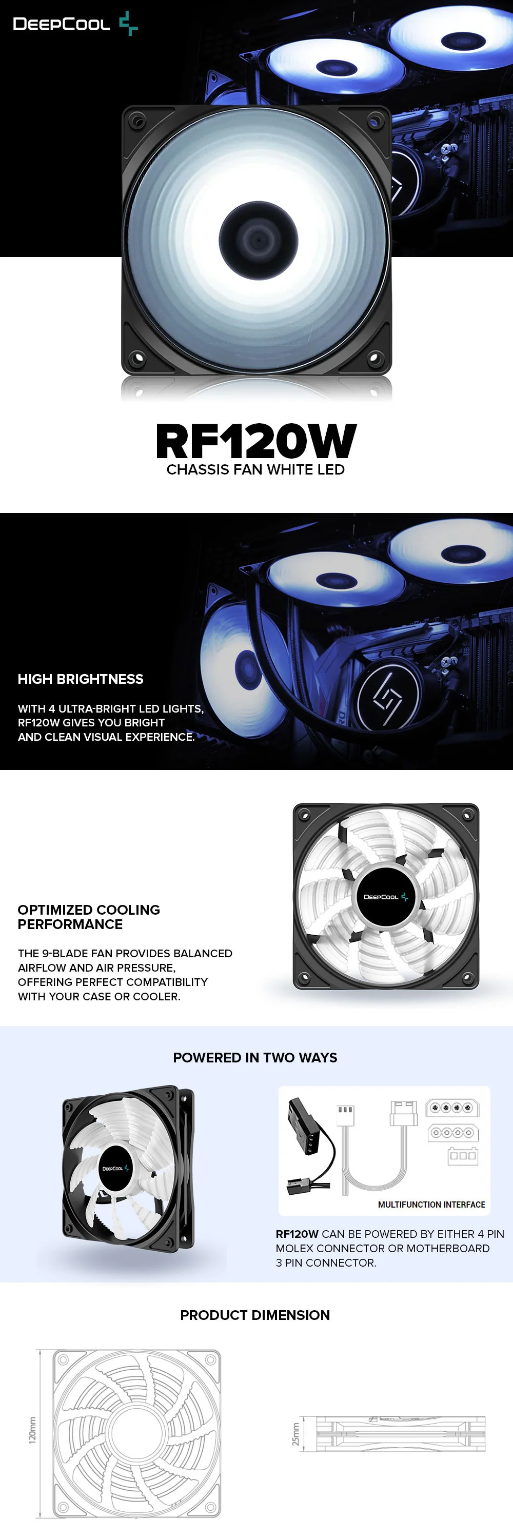Deepcool RF120W Optimized Cooling Performance Chassis Fan White Led - Image 7