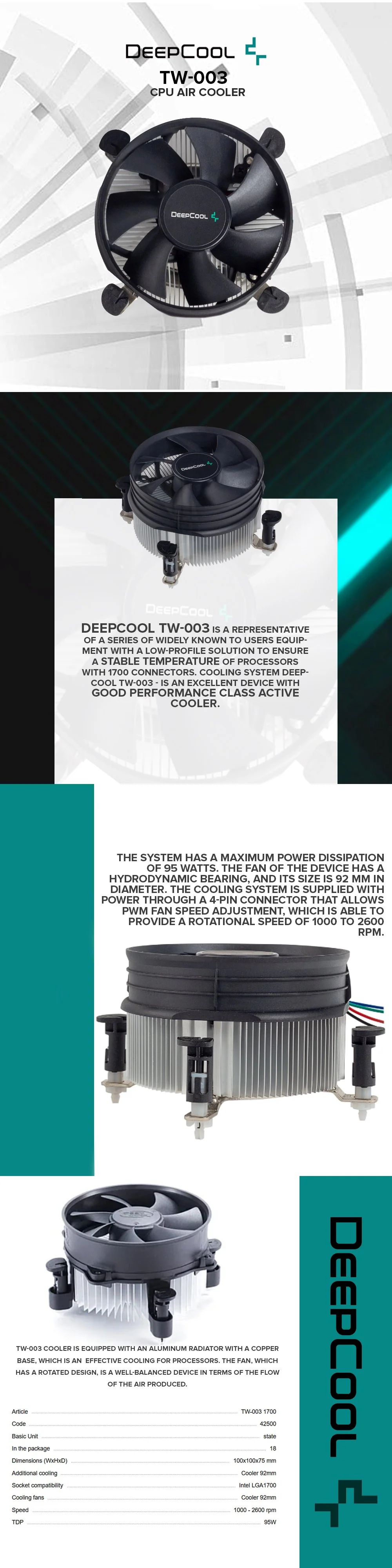 Deepcool TW-003 Hydro Bearing CPU Air Cooler - Image 5