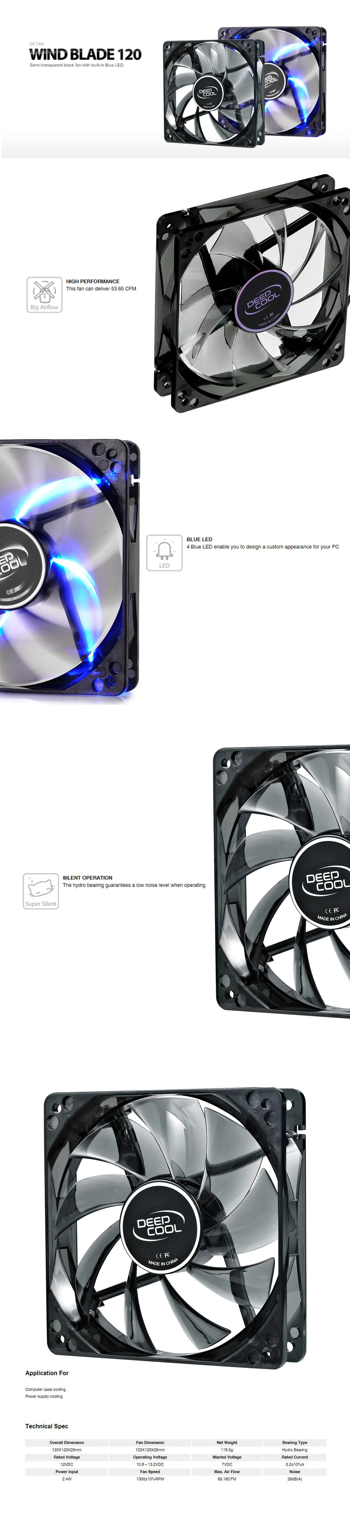 Deepcool Wind Blade 120mm Chassis Fan Blue Led - Image 4