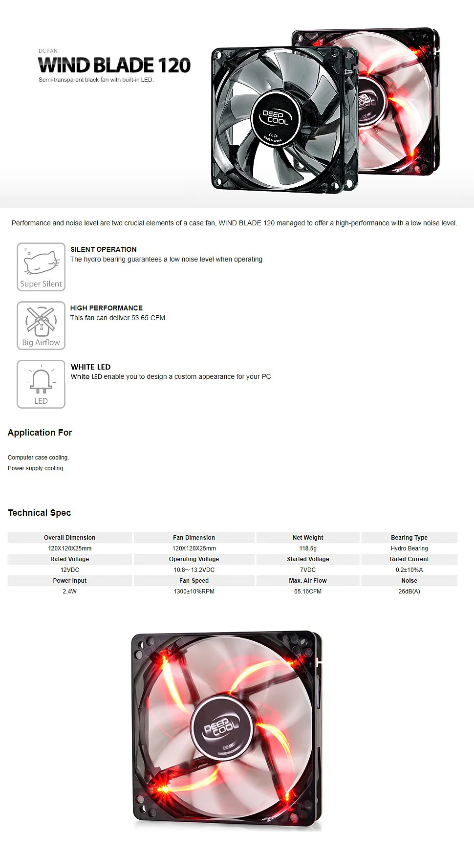 Deepcool Wind Blade 120mm Red Led Chassis Fan - Image 4