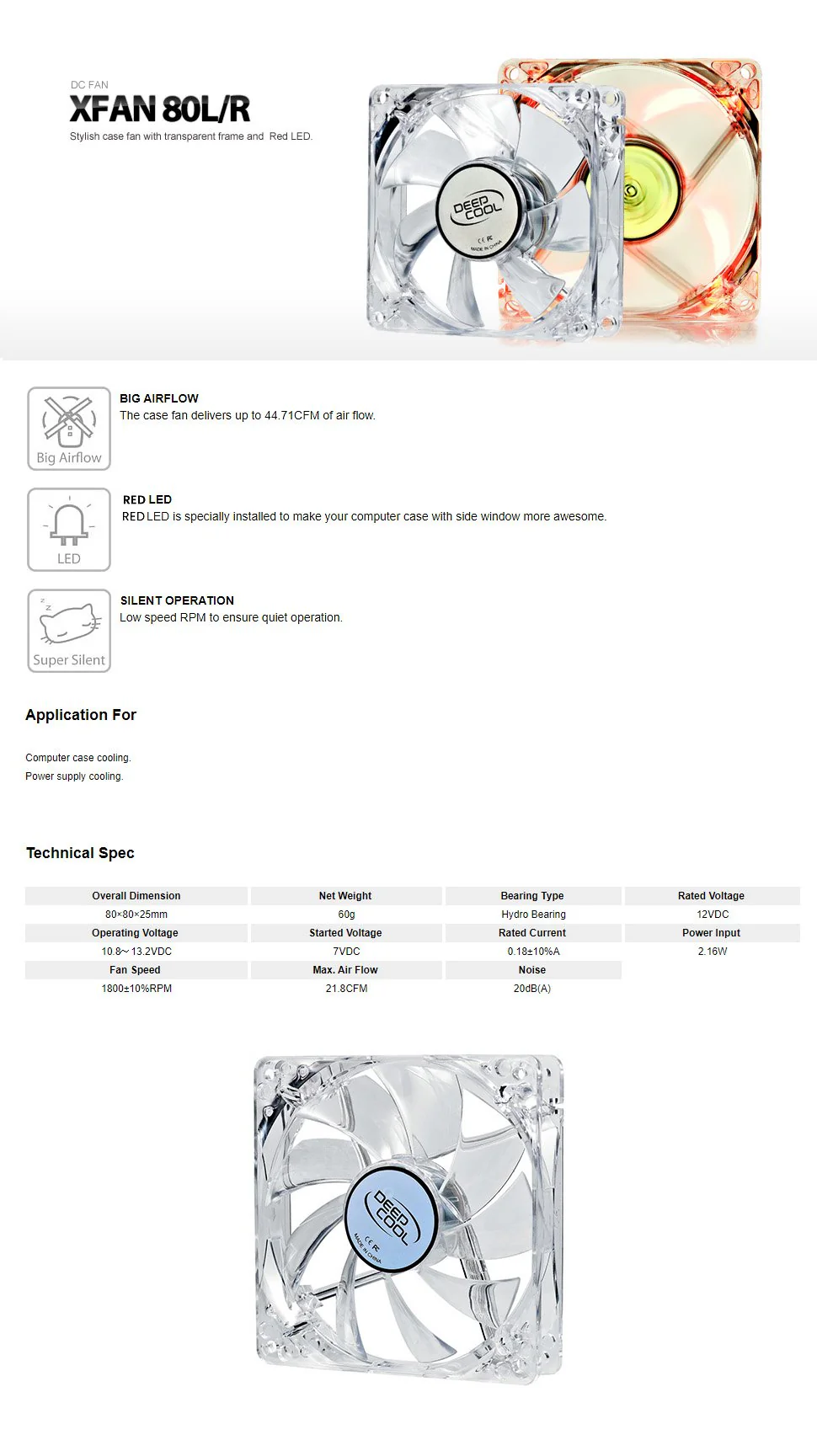 Deepcool XFAN 80mm L/R Transparent Chassis Fan Red Led - Image 4