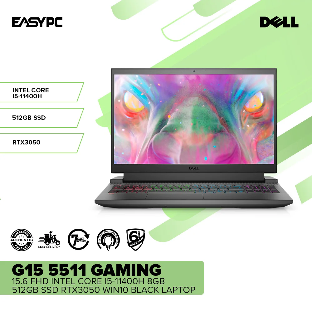 Dell G15 5511 Gaming 15.6 FHD Intel Core I5-11400H/8GB/512GB SSD/RTX3050/Win10 Black Laptop OBP PS - Image 2