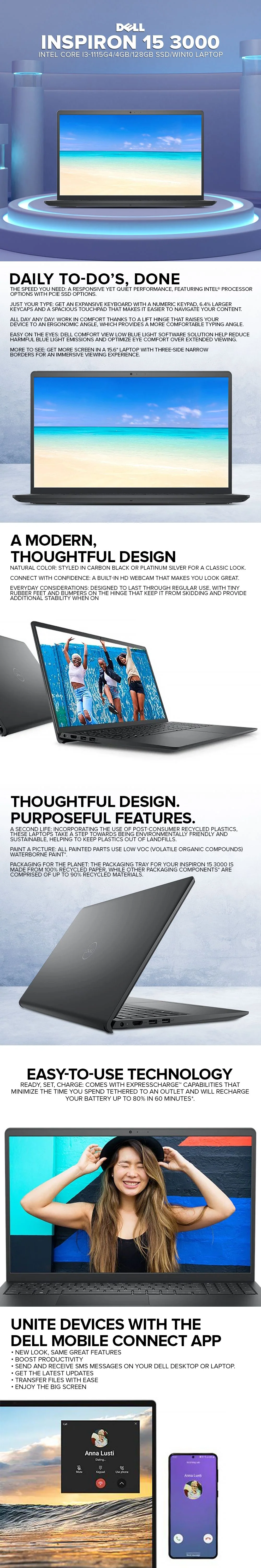 Dell Inspiron 15 3000 Intel Core i3 11th Gen 4GB RAM 128GB SSD Win10 Laptop PS (No Laptop Bag Included) - Image 7