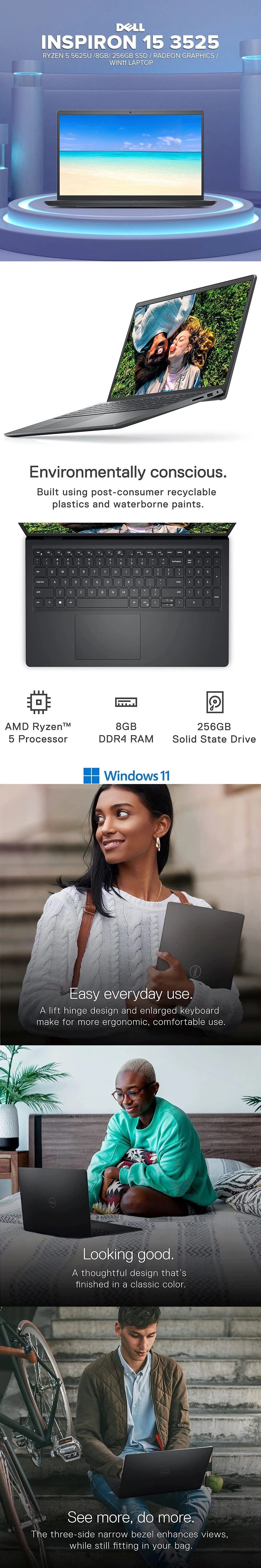 Dell Inspiron 15 3525 Ryzen 5 5625U 8GB 256GB SSD Radeon Graphics Win11 Laptop PS - Image 7