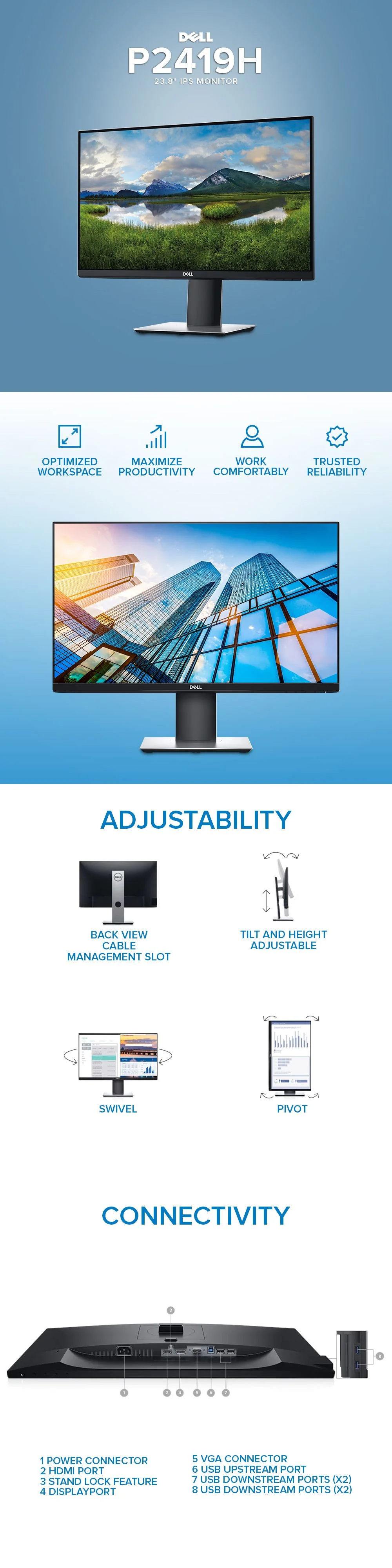 Dell P2419H 23.8 inch Up to 75Hz 1000:1 Contrast Ratio 1920x1080 Resolution IPS Monitor - Image 6