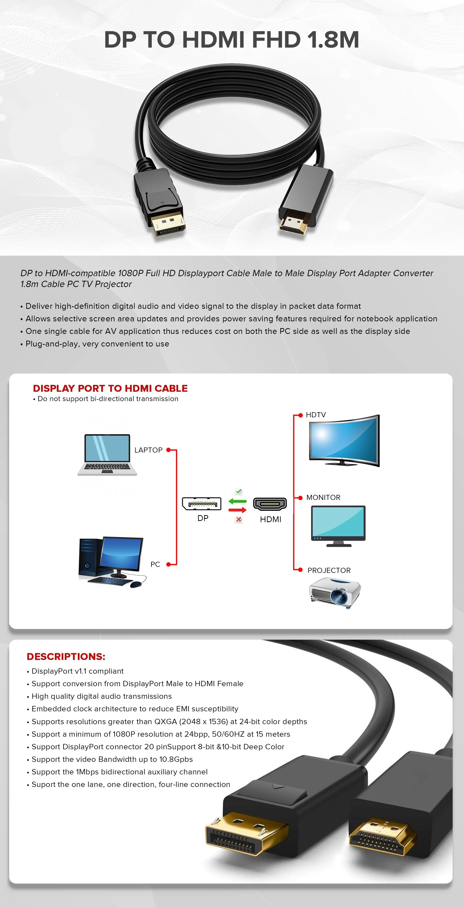 DP to HDMI FHD 1.8M - Image 4