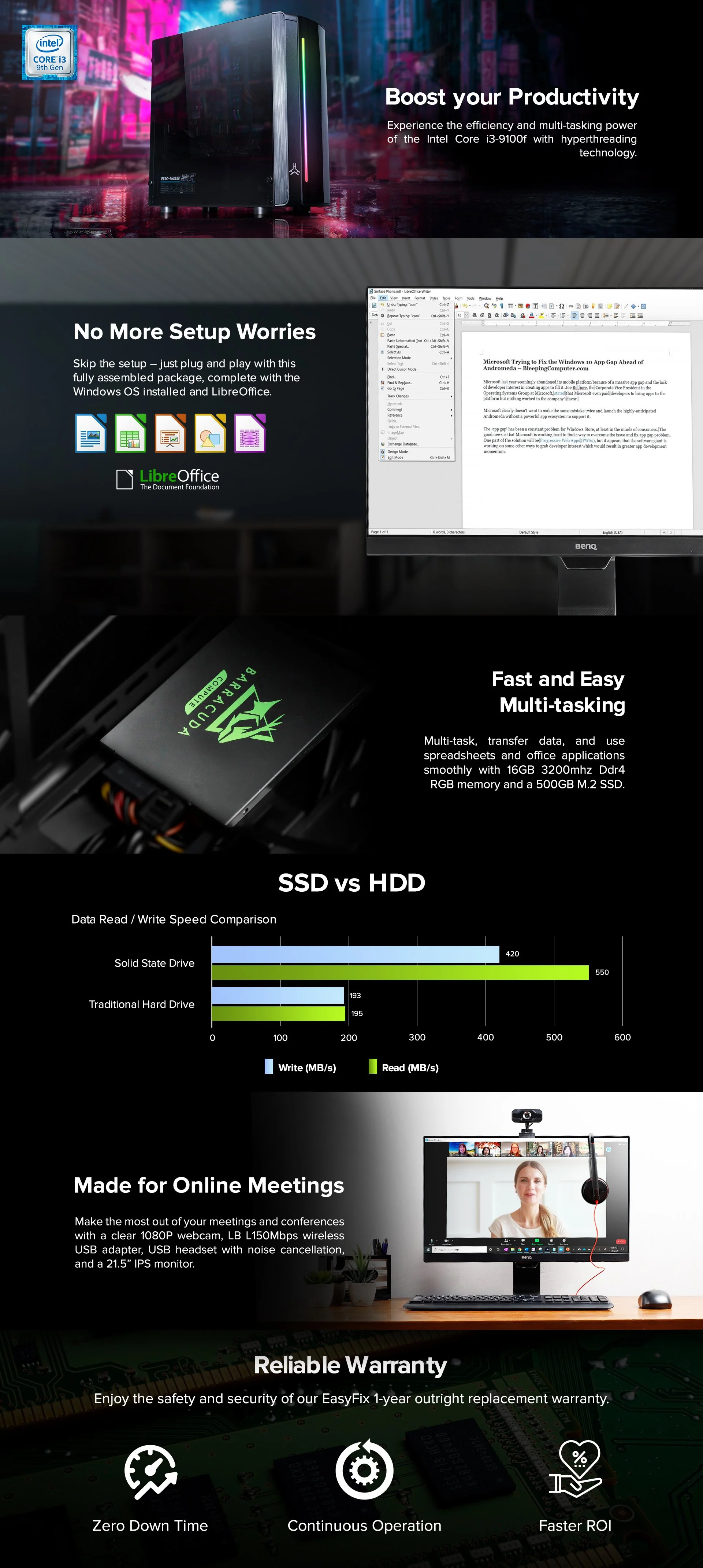 EasyBuild Intel Core i3-9100f Complete Desktop Computer Set - Image 3