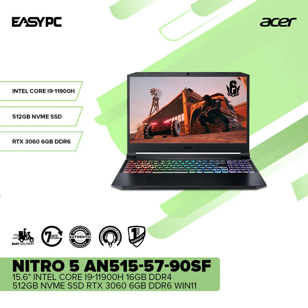 EasyPC | Acer Nitro 5 AN515-57-90SF 15.6" Intel Core i9-11900H/16GB DDR4/512GB NVMe SSD/RTX 3060 6GB DDR6/Win11 - Image 2