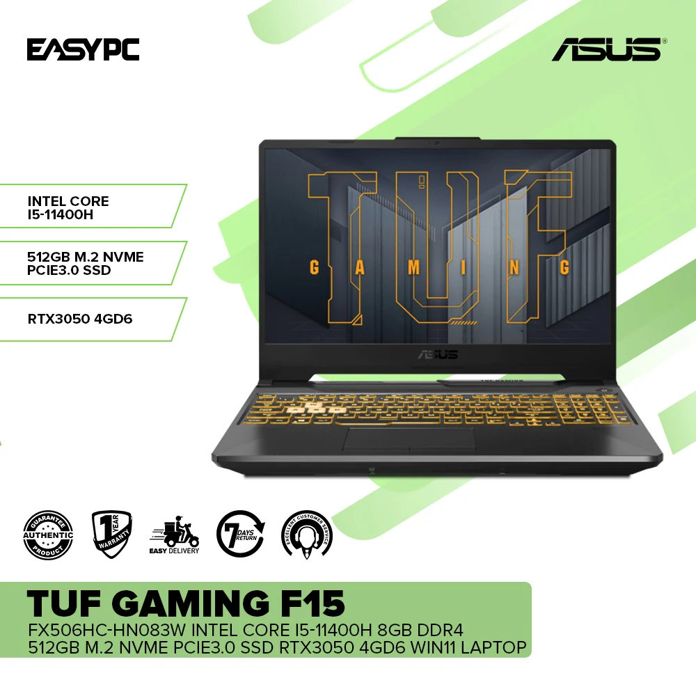 Asus TUF Gaming F15 i5-11400H 8GB DDR4 512GB M.2 NVMe PCIe3.0 SSD RTX3050 4GD6 Win11 Laptop - Image 2