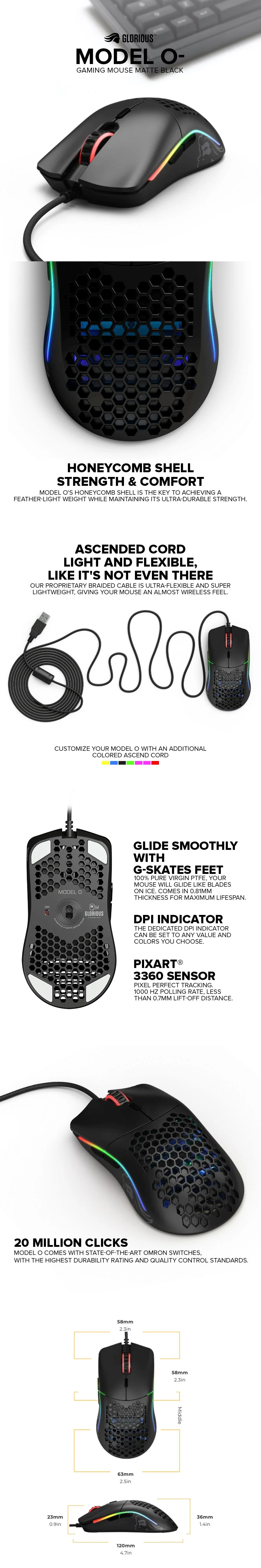 Glorious Model O Minus Gaming Mouse Pixart 3360 Sensor 20 Mmillion Clicks Matte Black or Matte White - Image 10