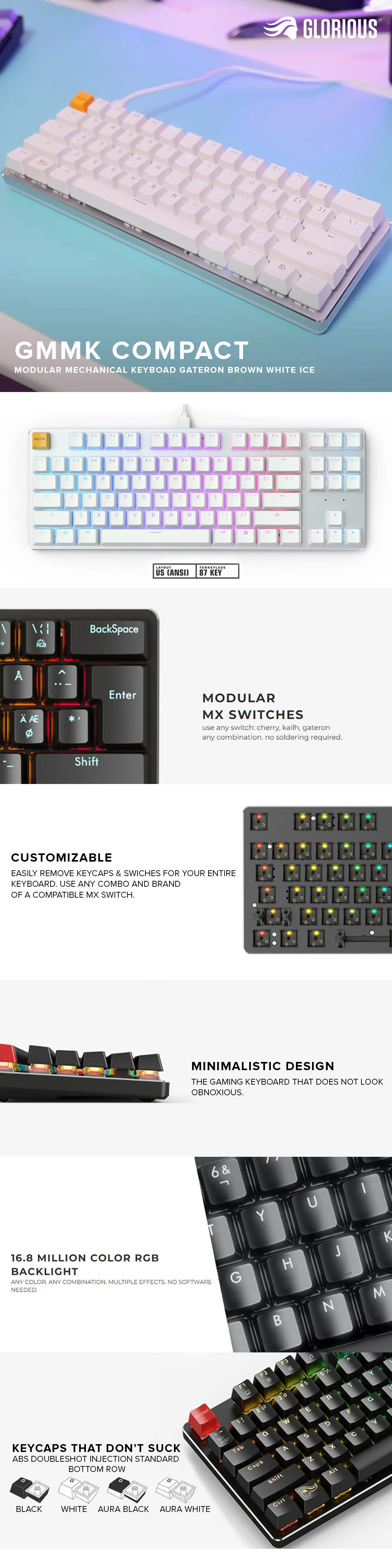 Glorious Modular Mechanical Keyboard Compact Gateron Brown White Ice - Image 6