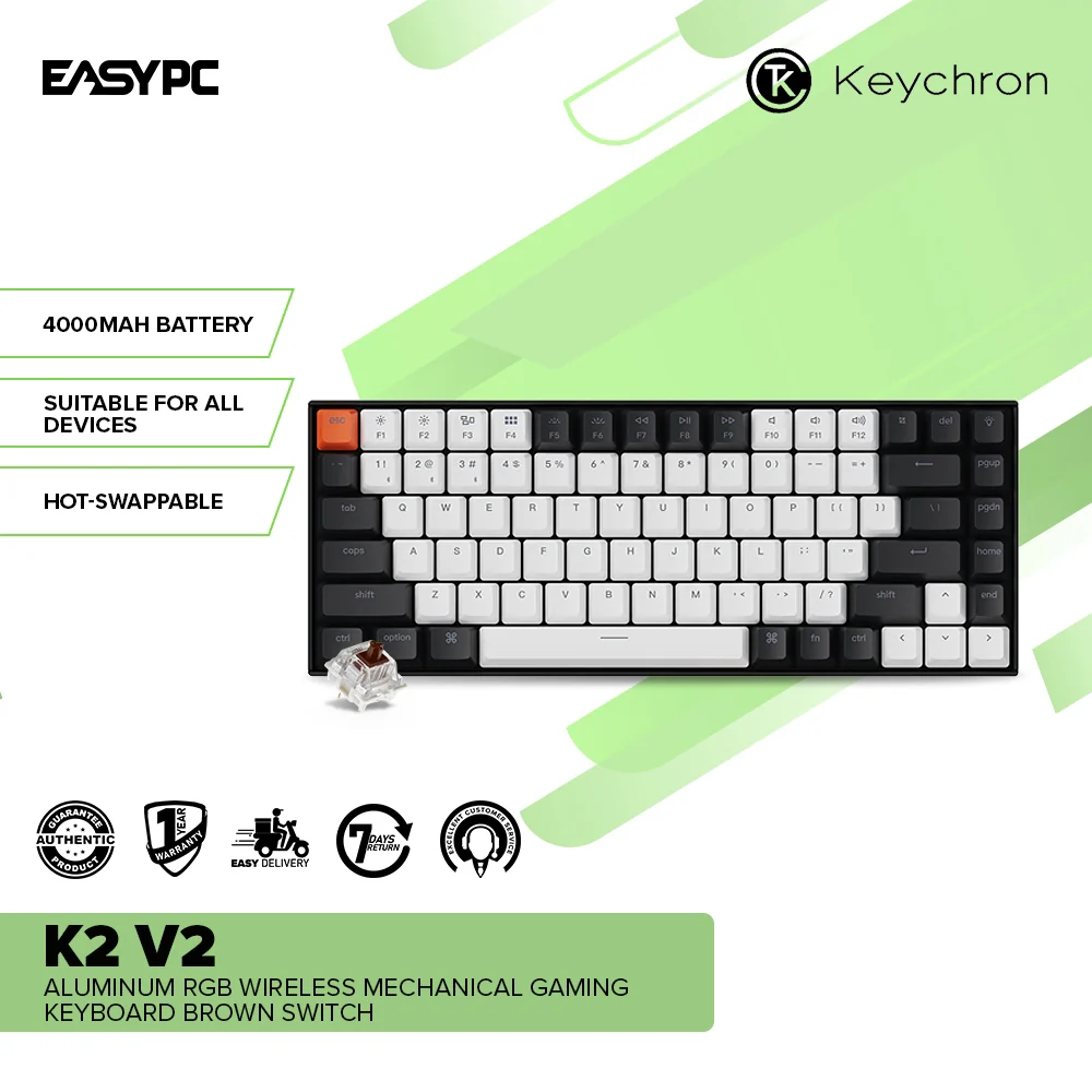 Keychron (K2C3H) K2 V2 Hot-swappable Aluminum RGB Wireless Mechanical Gaming Keyboard Brown Switch - Image 2