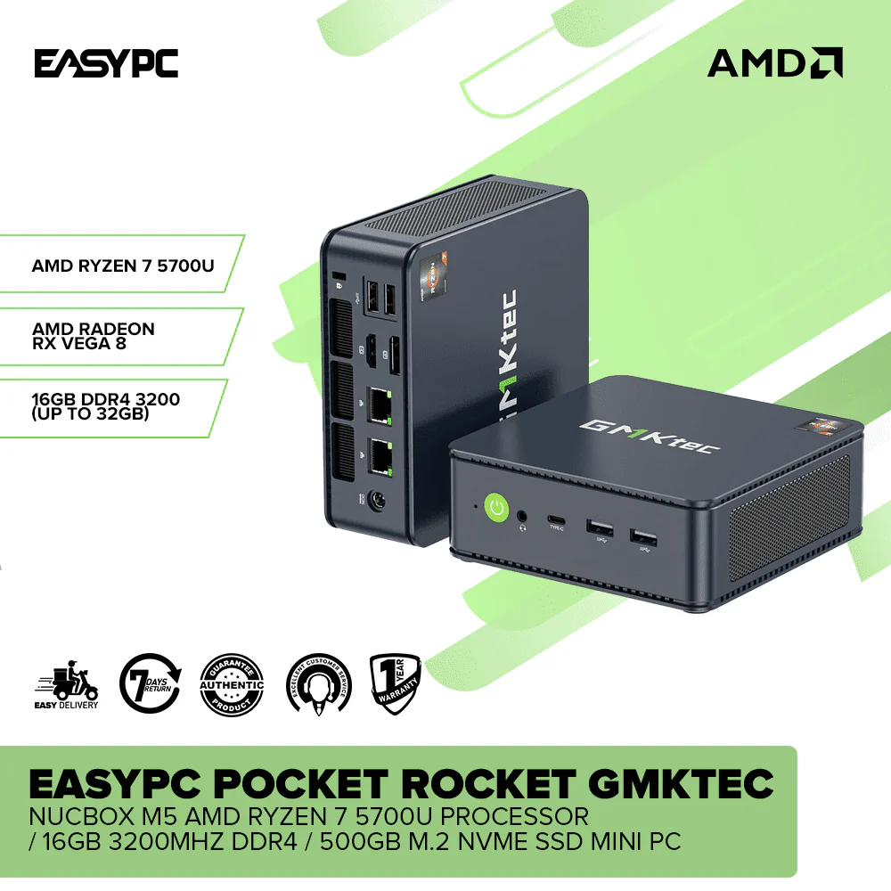 EasyPC Pocket Rocket GMKtec Nucbox M5 R7 5700U Processor/16GB 3200MHZ DDR4/500GB M.2 NVMe SSD MiniPC - Image 2