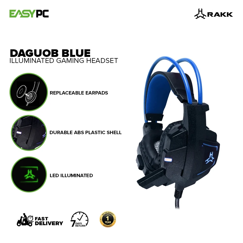 EasyPC Rakk Daguob Illuminated Red/White/Blue/Green Comfortable Headband, LED Illuminated, Tangle Proof, Gaming Headset - Image 10