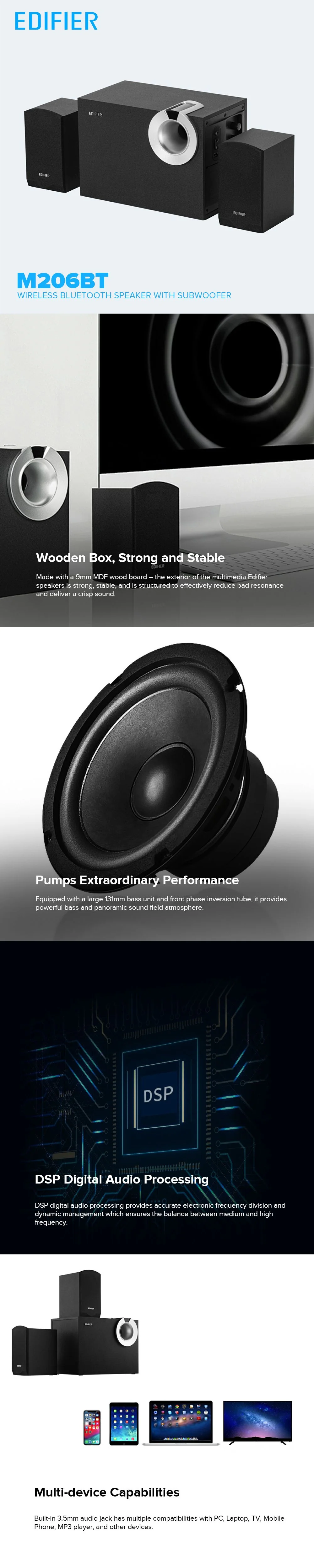 Edifier M206BT Wireless Bluetooth Speaker with Subwoofer, USB plug-and-play function, DSP Digital Audio Processing 19GLO - Image 4