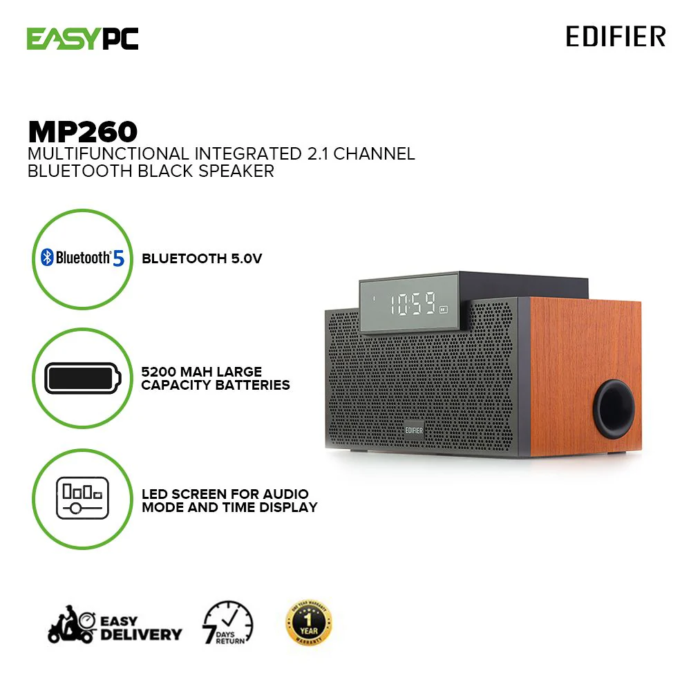 Edifier MP260 Black or White Multifunctional Integrated 2.1 Channel, LED Screen for audio mode and Time display Bluetooth Speaker 19GLO - Image 4