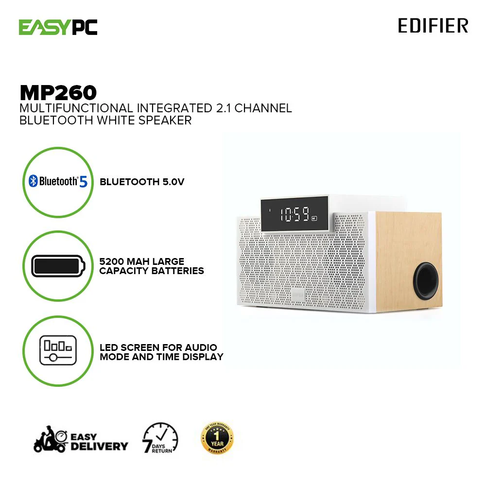 Edifier MP260 Black or White Multifunctional Integrated 2.1 Channel, LED Screen for audio mode and Time display Bluetooth Speaker 19GLO - Image 6