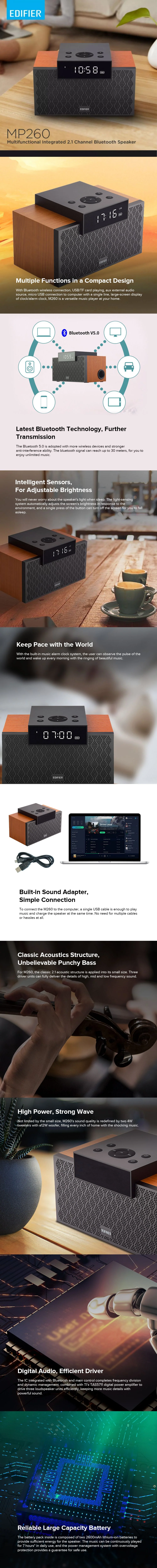 Edifier MP260 Black or White Multifunctional Integrated 2.1 Channel, LED Screen for audio mode and Time display Bluetooth Speaker 19GLO - Image 7