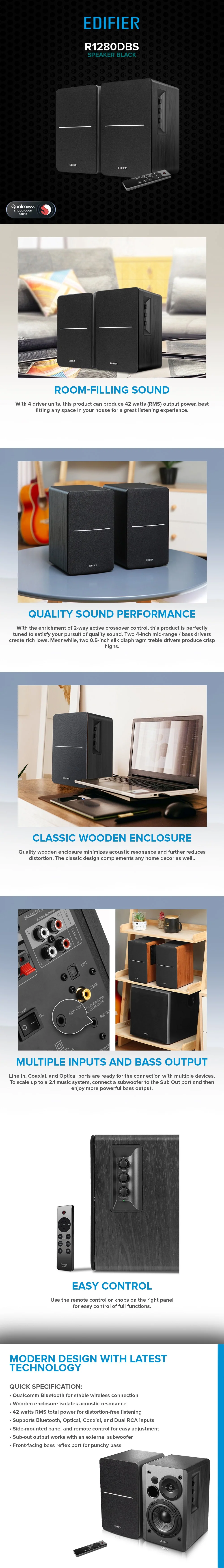 Edifier R1280dbs Classic Wooden Speaker Black - Image 5