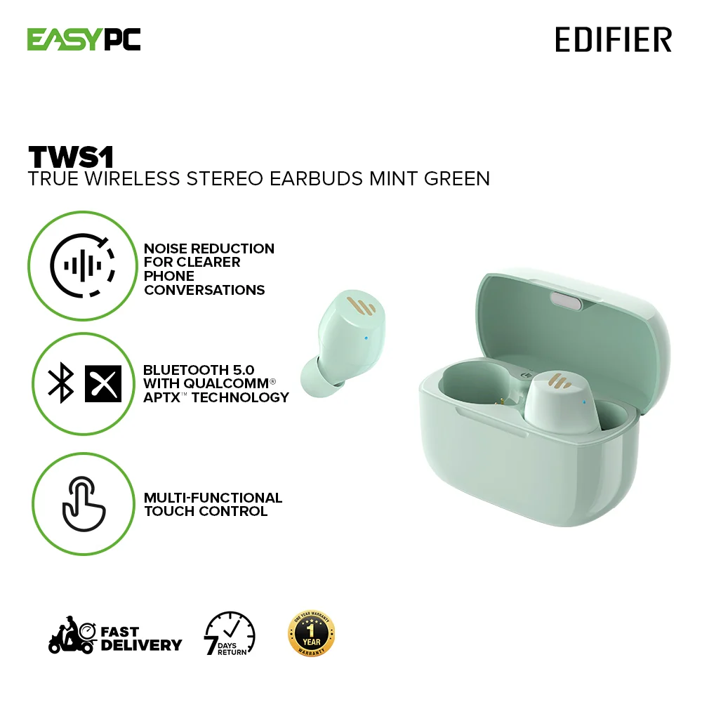Edifier TWS1 True Dark Blue, Mint Green and Pink Crystal-clear Sound Ergonomic Design Wireless Stereo Earbuds 19GLO - Image 7