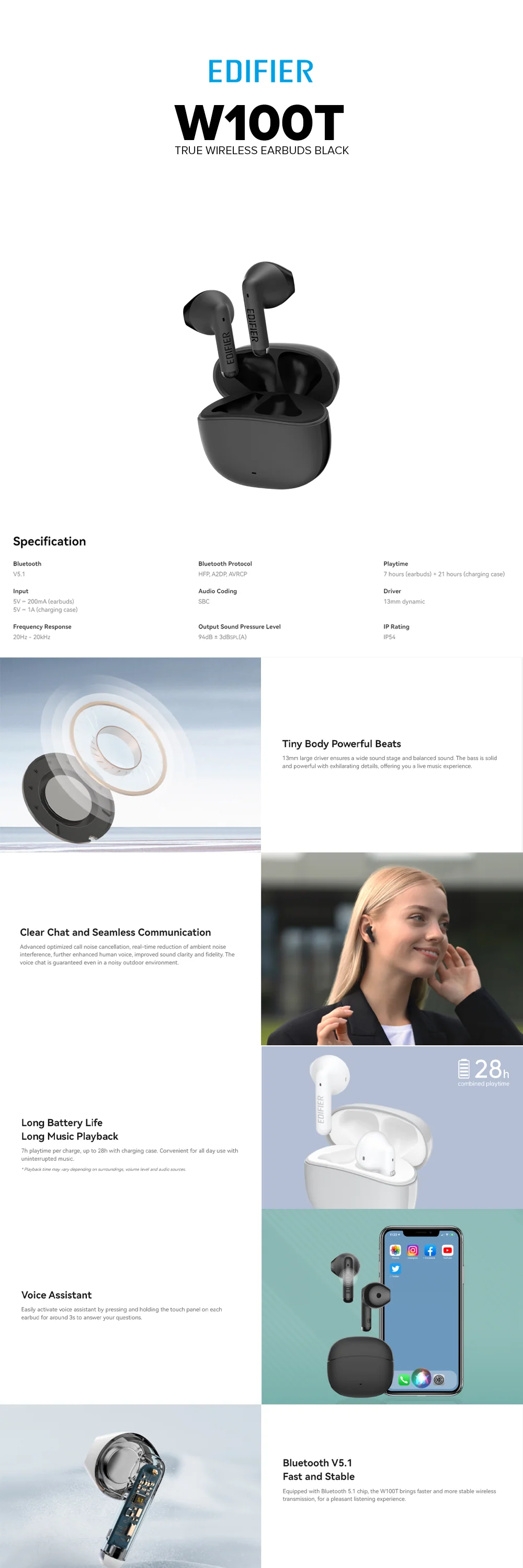 Edifier W100T True Wireless Earbuds Black - Image 5