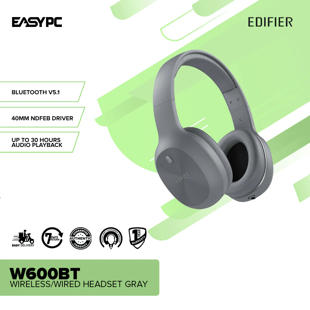 Edifier W600BT Wireless/Wired Headset Gray - Image 2