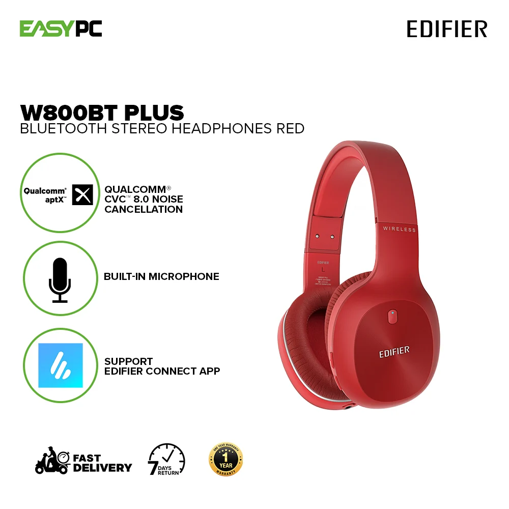 Edifier W800BT Plus Black, Red & White Built-in microphone 8.0 noise cancellation Bluetooth v5.1 Stereo Headphones 19GLO - Image 8