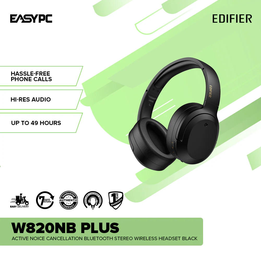 Edifier W820NB Plus Active Noise Cancellation Bluetooth Stereo Wireless Headset Black - Image 2