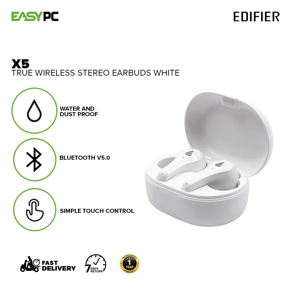 Edifier X5 True IP55 rating dust, water-resistant Ergonomic canal-fit design Wireless Stereo Earbuds Black & White 19GLO - Image 11