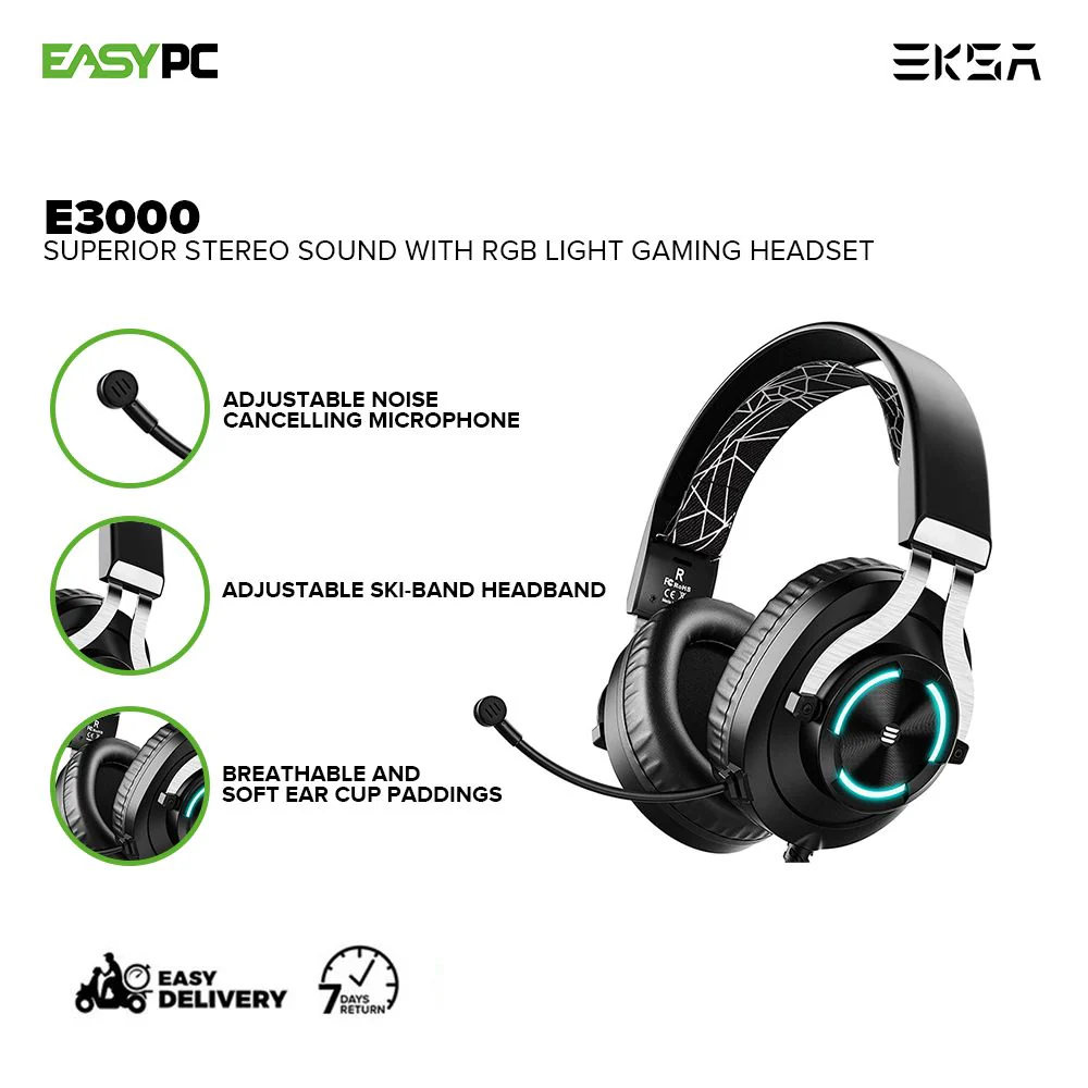 EKSA E3000 RGB light Adjustable Noise Cancelling Microphone, Flexible Durable Material Gaming Headset 18LIG EKOC2616 - Image 2