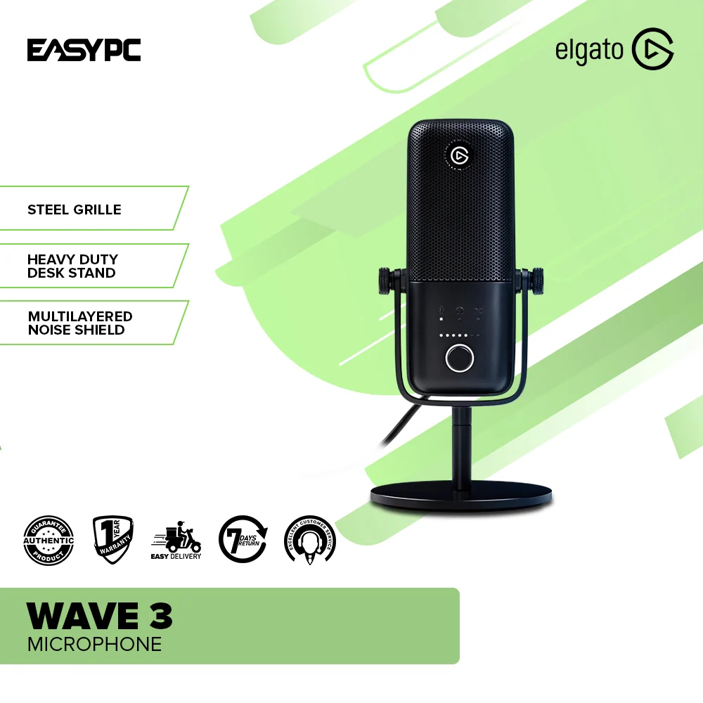 Elgato Wave 1 USB Condenser Microphone & Digital Mixing Solution w/Shock Mount & Pop Filter Wave 3 Condenser Microphone & Digital Mixer Streaming 7UBE - Image 6
