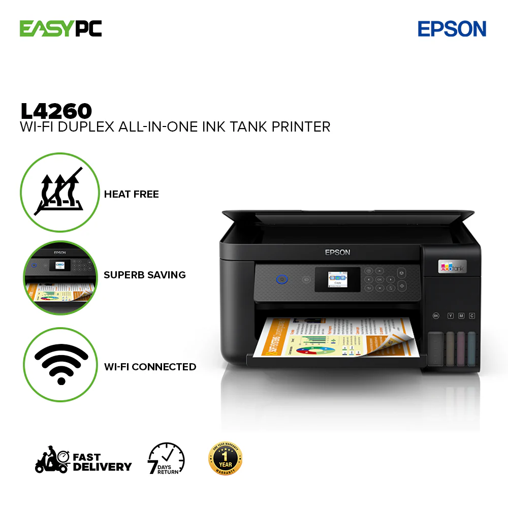 Epson EcoTank L4260 A4 Wi-Fi Duplex All-in-One, Heat Free, Superb Saving, Wi-Fi Connected, Ink Tank Printer - Image 2