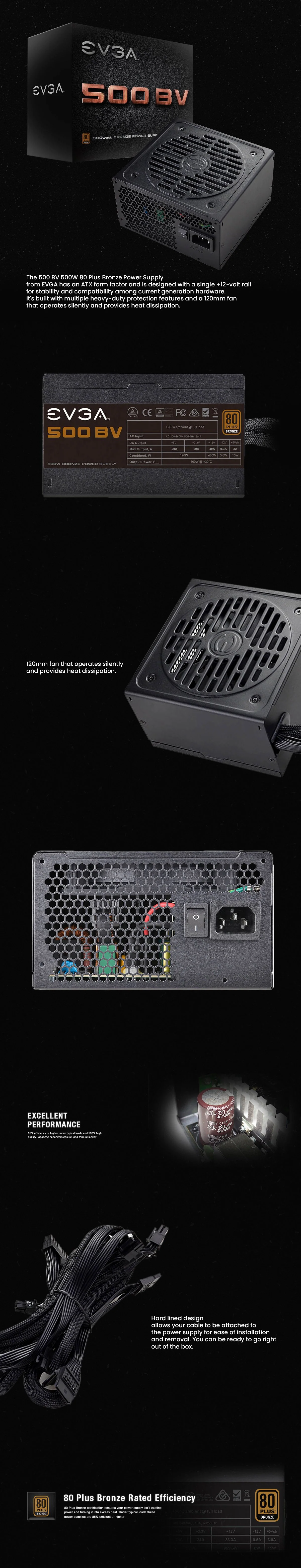 EVGA 500BV 500 watts 80 PLUS BRONZE Certified Active PFC Designed with enthusiast Needs Heavy-duty protections Power Supply - Image 6