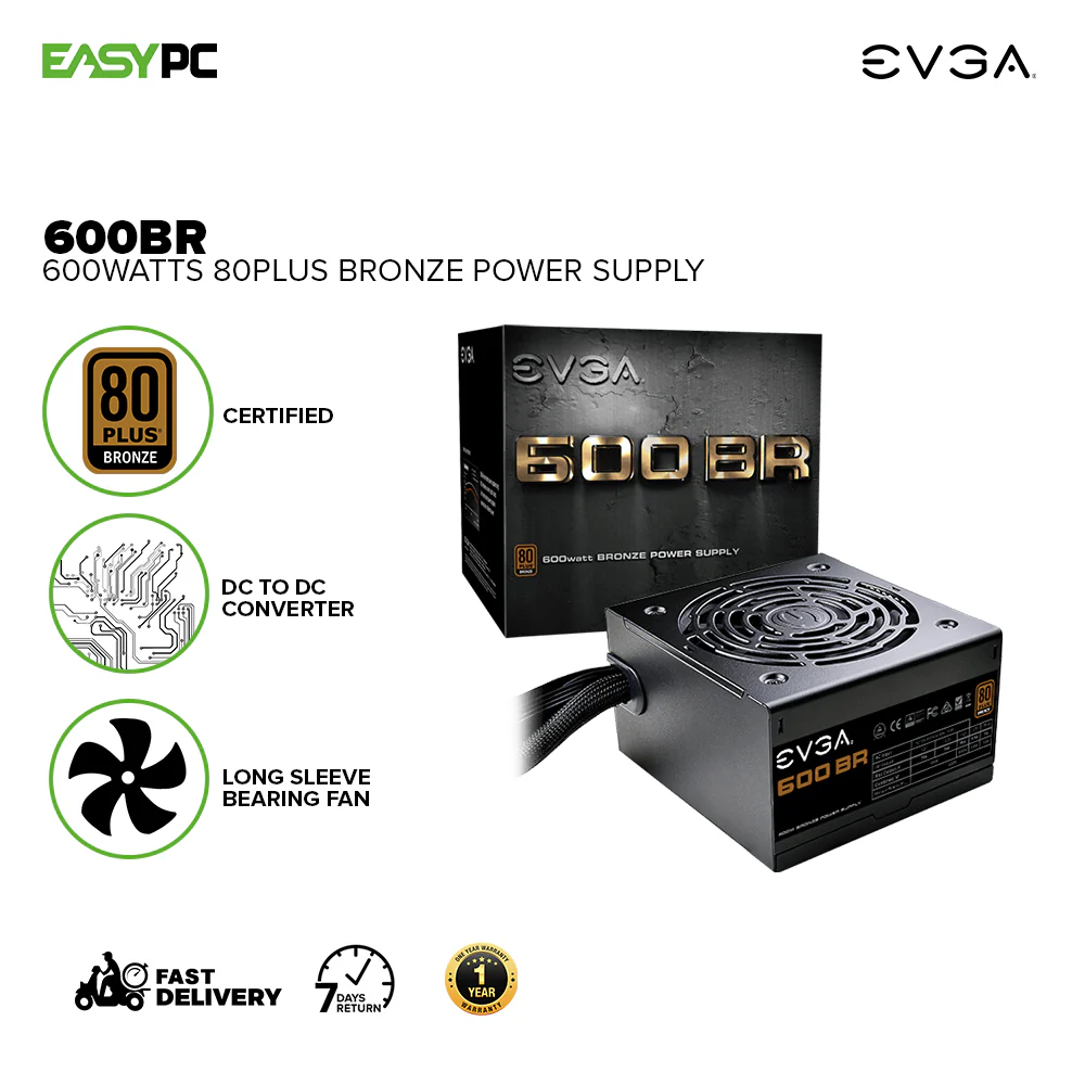 EVGA 600 BR 80 plus Bronze certified, with 85% efficiency or higher under typical loads Heavy-duty protections Bronze reliability Power Supply - Image 2