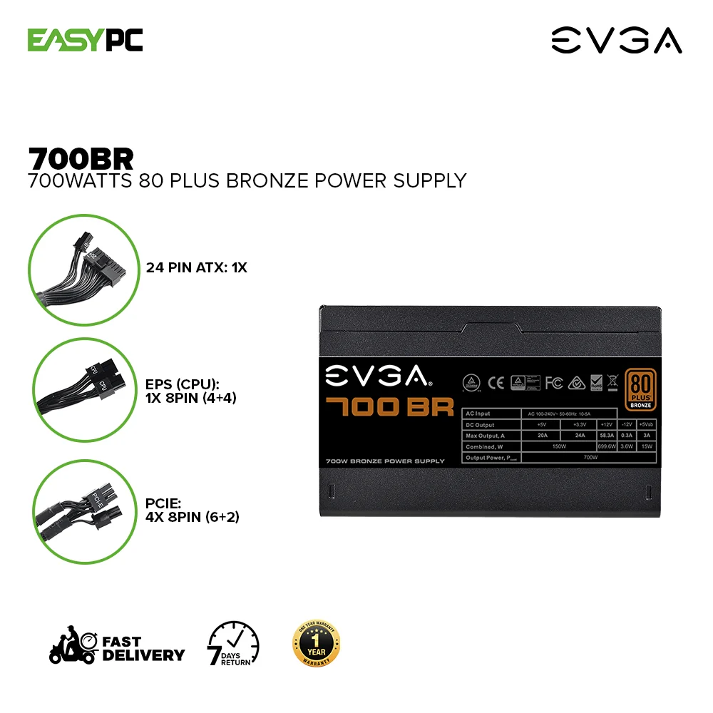 EVGA 700BR 700watts 80 Plus Bronze Power Supply - Image 2