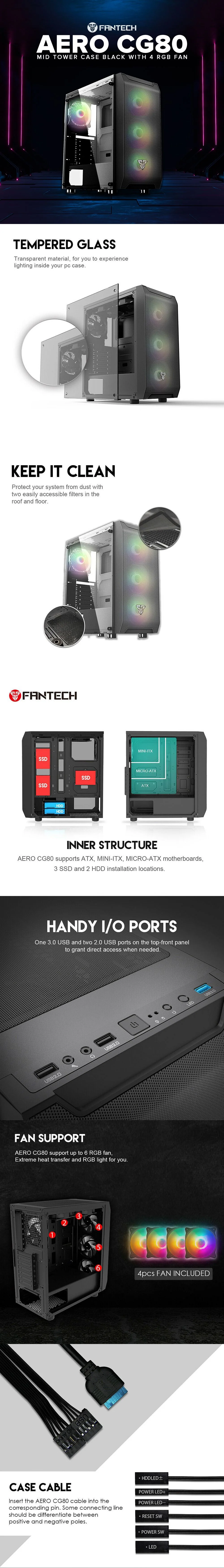 Fantech Aero CG80 with 4 RGB Fan Mid Tower Case Black - Image 5