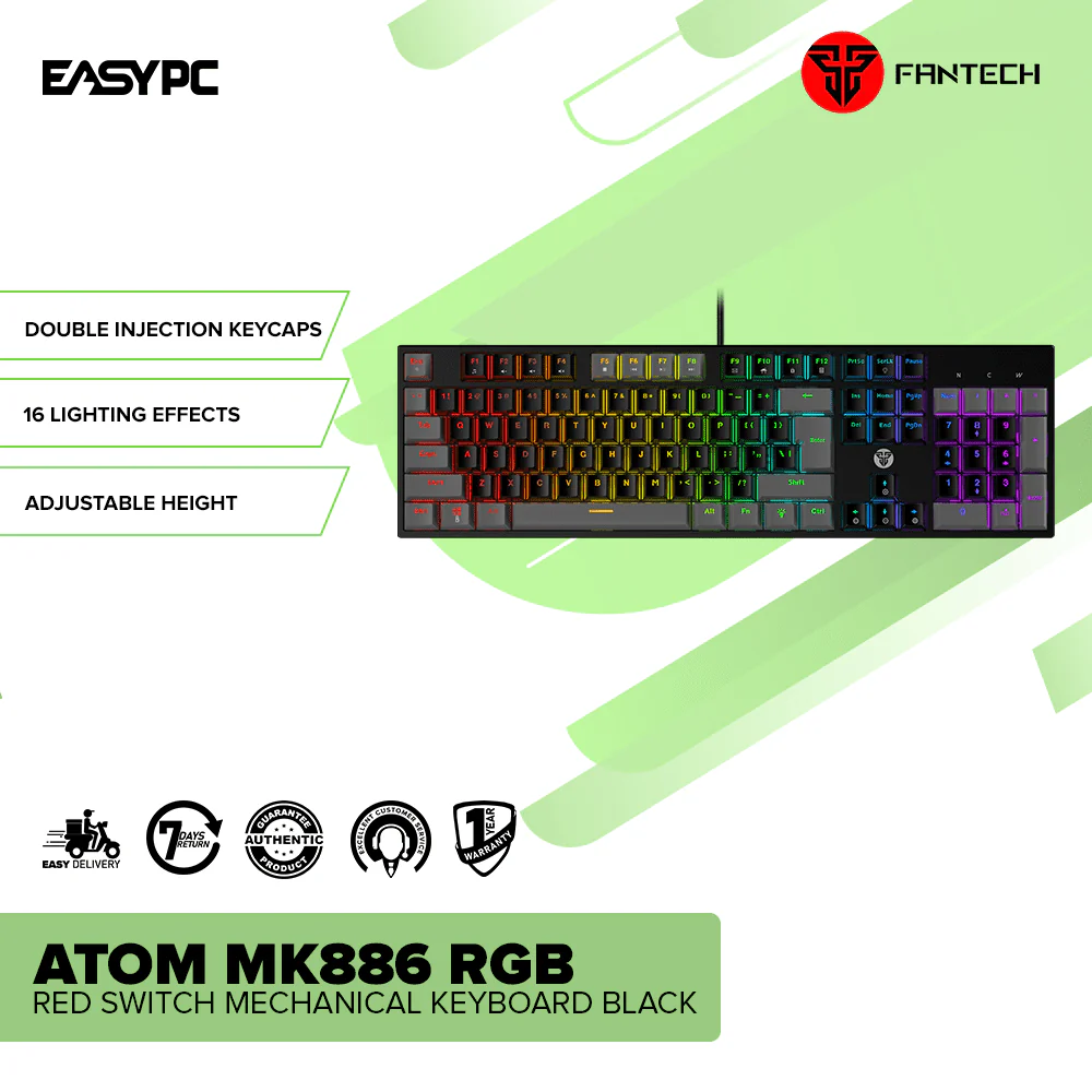 Fantech ATOM MK886 Red Switch RGB Mechanical Keyboard Black - Image 2
