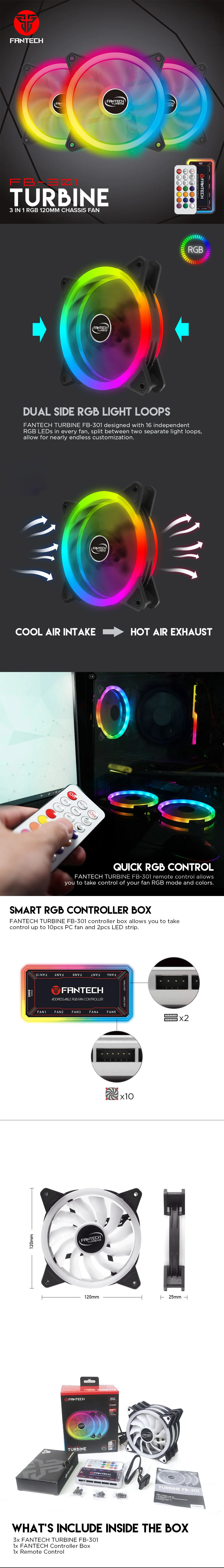 Fantech FB-301 Turbine 3 in 1 RGB 120mm Chassis Fan - Image 8