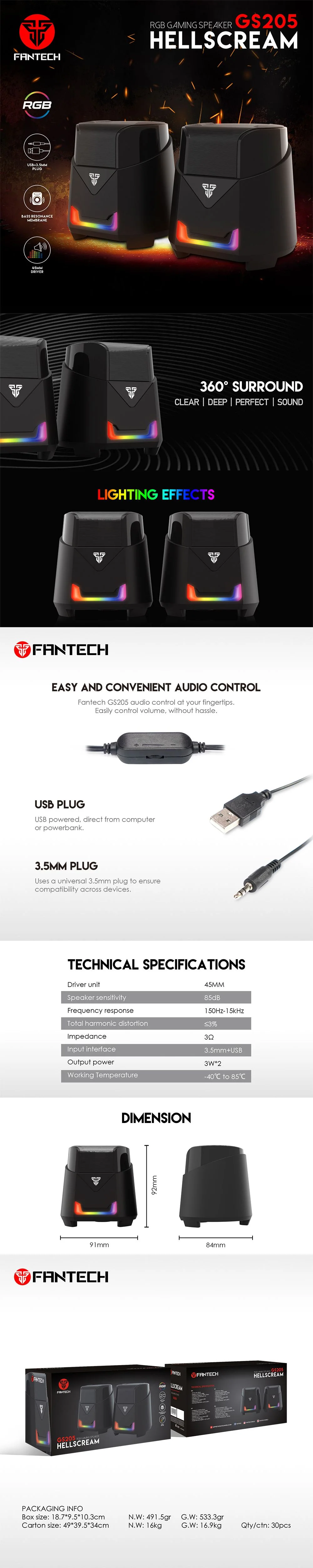 Fantech Hellscream GS205 Black RGB LED 360¡ Surround Sound Portable USB2.0 Speaker - Image 7