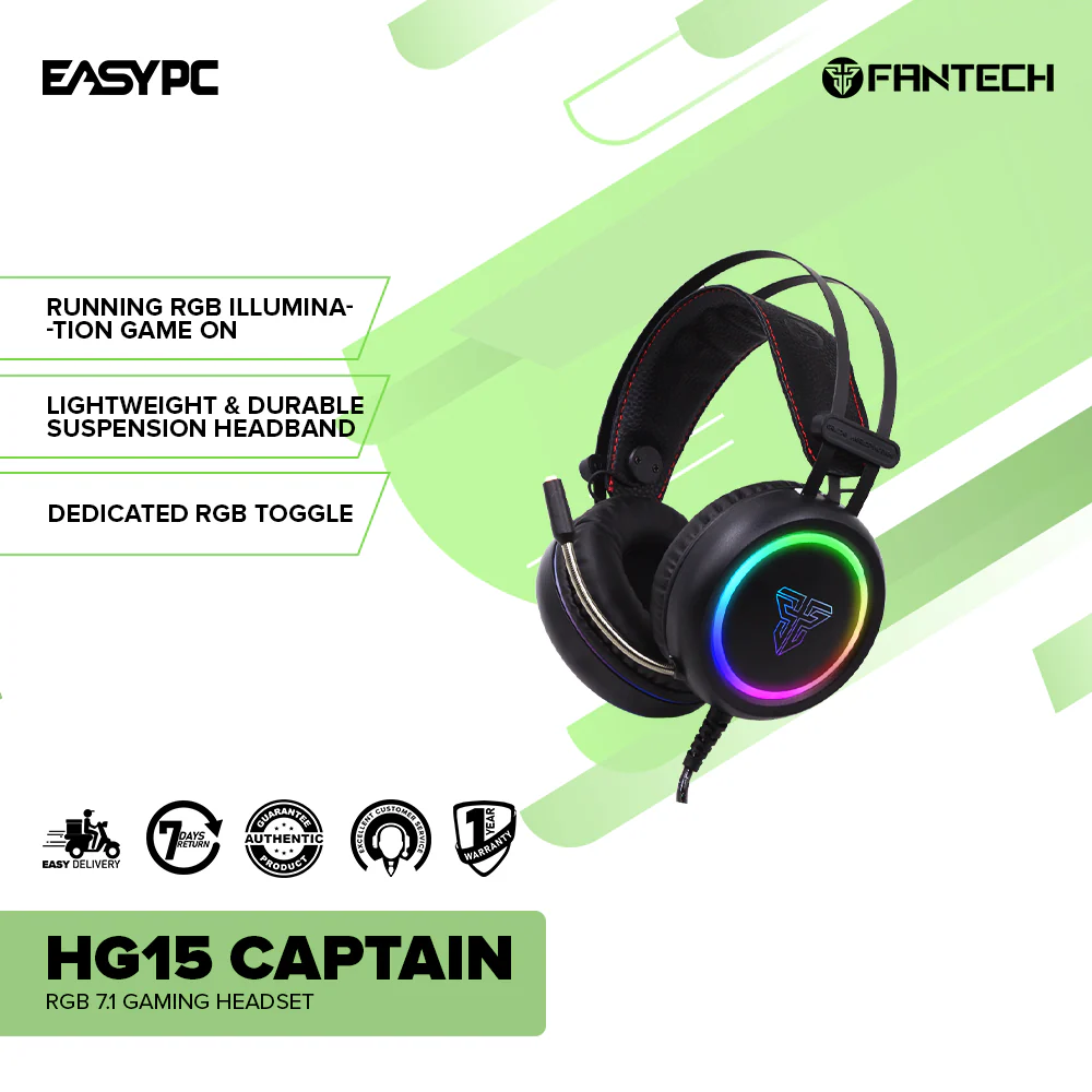 Fantech HG15 Captain 7.1 Software Noise Cancelling Microphone Lightweight but durable RGB Over Ear Design Gaming Headset - Image 2