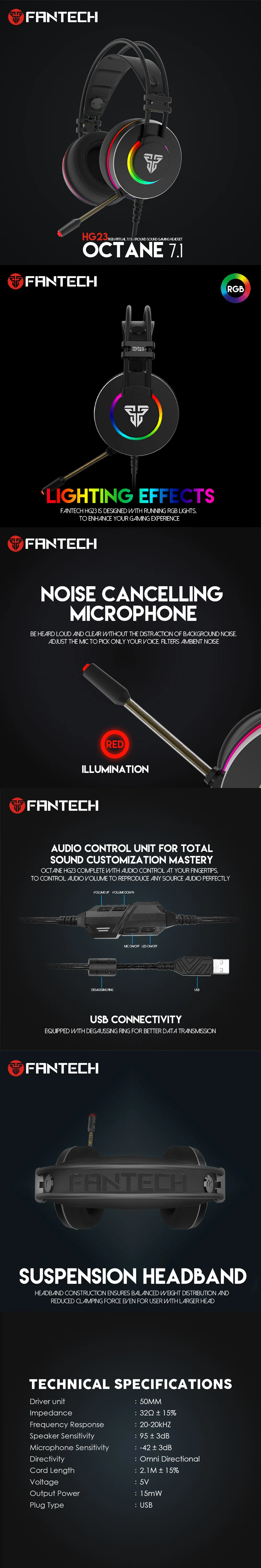 Fantech HG23 OCTANE Virtual 7.1 Surround RGB Gaming Headset - Image 4
