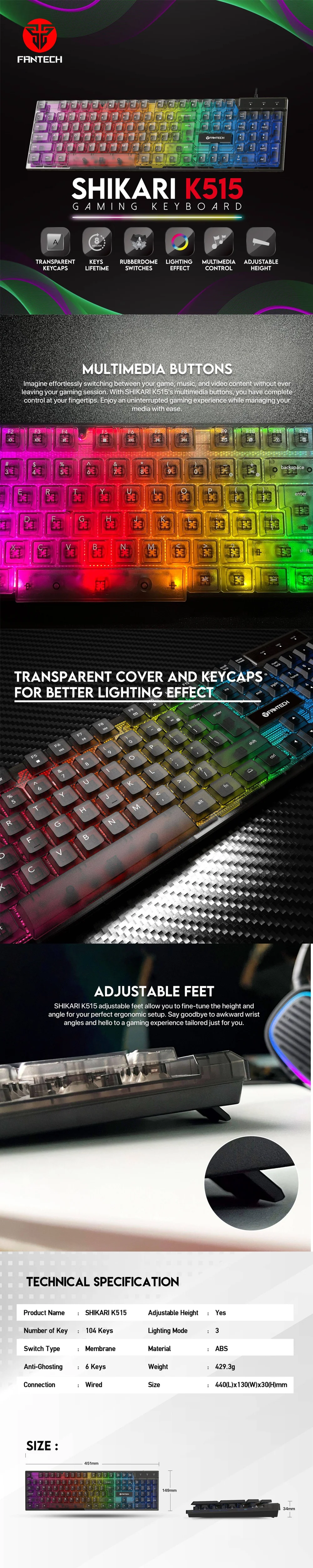 Fantech K515 SHIKARI RGB Membrane Gaming Keyboard - Image 5
