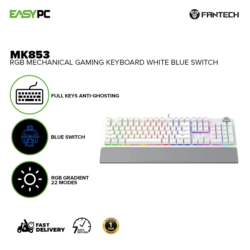 Fantech MAXPOWER MK853 RED/BLUE Switch White Mechanical Gaming Keyboard - Image 6