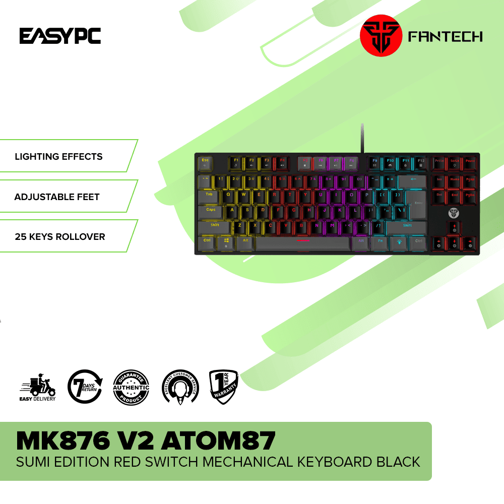 Fantech MK876 V2 ATOM87 Sumi Edition Red Switch Mechanical Keyboard Black - Image 2