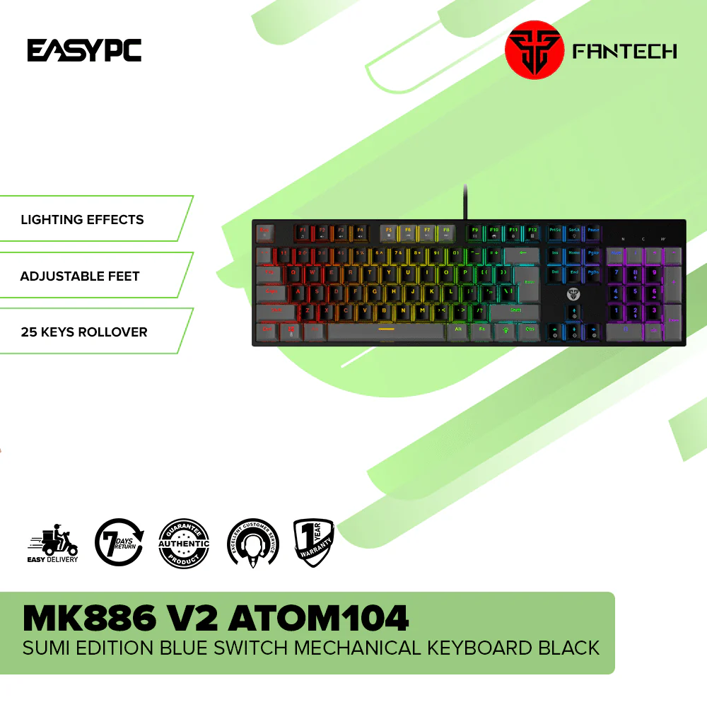Fantech MK886 V2 ATOM104 Sumi Edition Blue Switch Mechanical Keyboard Black - Image 2