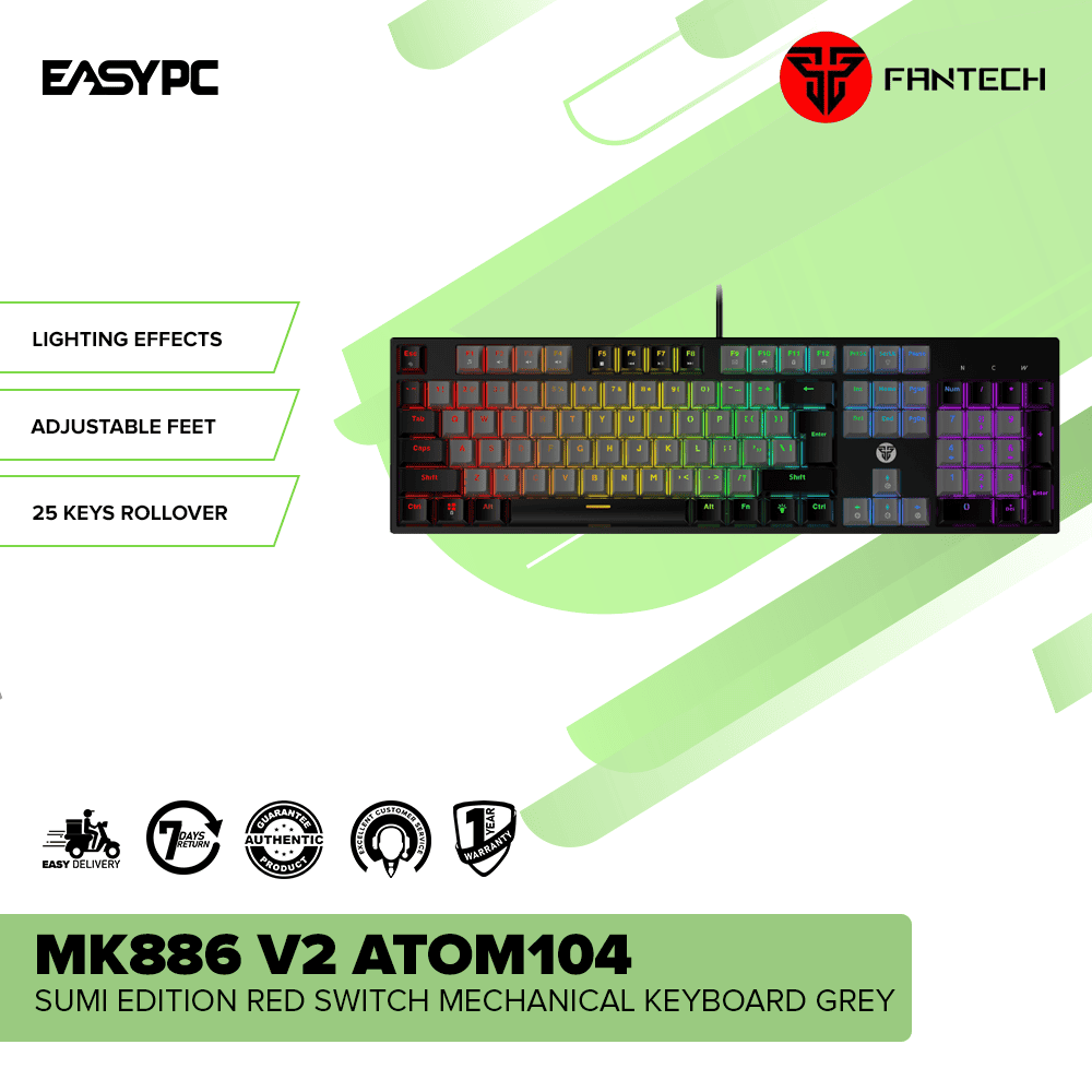Fantech MK886 V2 ATOM104 Sumi Edition Red Switch Mechanical Keyboard Grey - Image 2