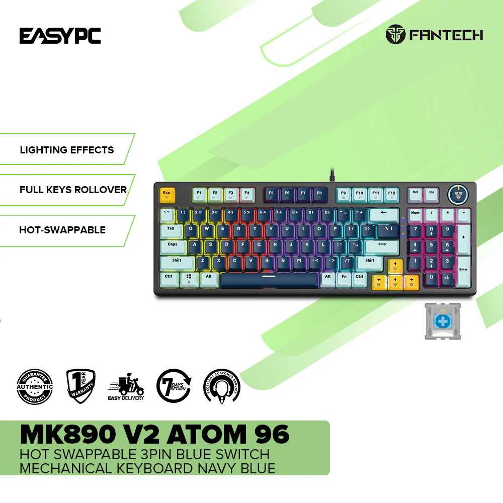 Fantech MK890 V2 Atom 96 Hot swappable 3pin Blue switch Mechanical Keyboard Navy Blue - Image 2
