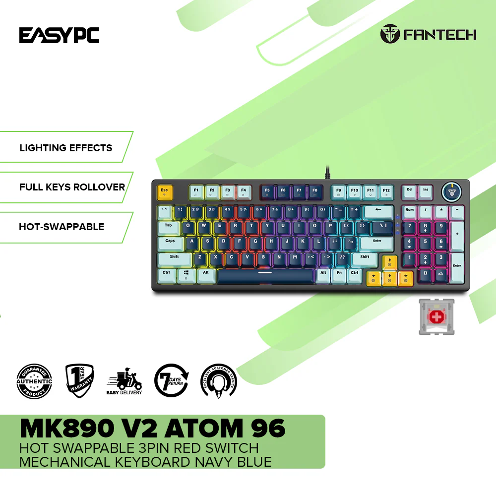 Fantech MK890 V2 Atom 96 Hot swappable 3pin Red switch Mechanical Keyboard Navy Blue - Image 2