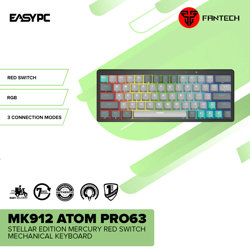 Fantech MK912 ATOM PRO63 Stellar Edition Mercury Red Switch Mechanical Keyboard - Image 2